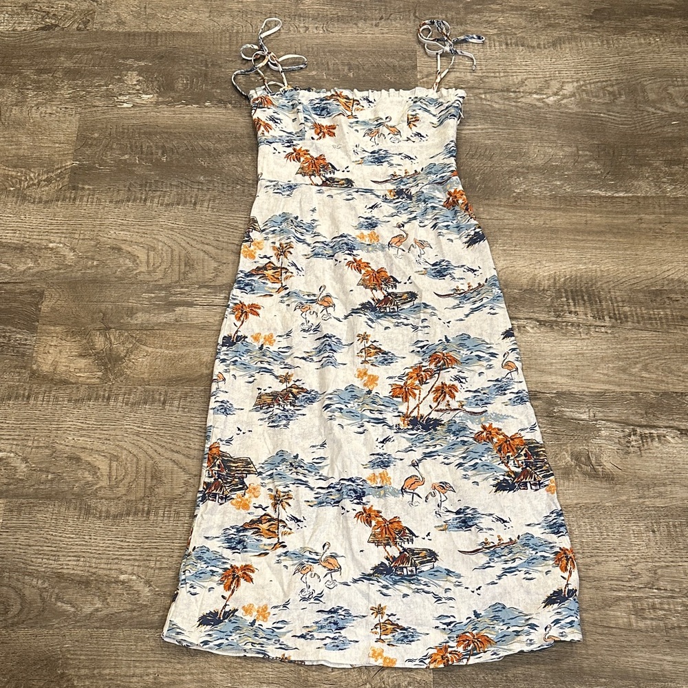 Free People Women's Size 2 Blue and Orange Floral Midi Dress